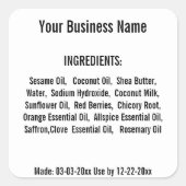 カスタム原料リスト手作り石鹸スキンケア スクエアシール (正面)