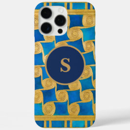 カスタム古代エジプトモノグラム 青金色 iPhone 16 PRO MAXケース
