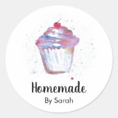 カスタム可愛いウオーターカラーカップケーキ自家製 ラウンドシール (正面)