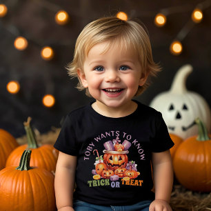 カスタム可愛いカボチャおもしろい不気味ハロウィーンキャンディ トドラーTシャツ