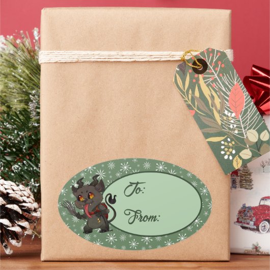 カスタム可愛いクランプスオーバルステッカー 楕円形シール (クリスマス)