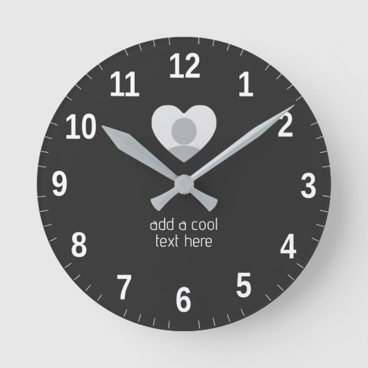 カスタム可愛いシンプルハート写真・文字 ラウンド壁時計 (正面)