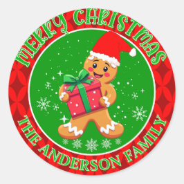 カスタム可愛いジンジャーブレッドマンメリークリスマス ラウンドシール