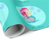 カスタム可愛いティール（緑がかった色）マーメイドガール ラッピングペーパー (ロールコーナー)