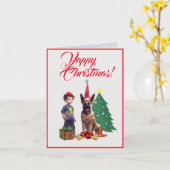 カスタム可愛いドイツの羊飼い小さな女の子クリスマス カード (黄色い花)