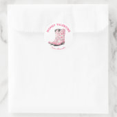 カスタム可愛いピンクのカウボーイブートハウディバレンタイン ラウンドシール (バッグ)