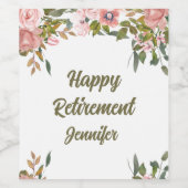 カスタム可愛いピンクのフローラ緑ハッピーリタイア ワインラベル (シングルラベル)