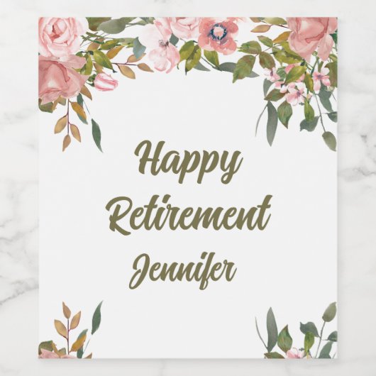 カスタム可愛いピンクのフローラ緑ハッピーリタイア ワインラベル (シングルラベル)