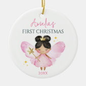 カスタム可愛いピンクの妖精のベビーガール1stクリスマス セラミックオーナメント (正面)