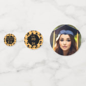 カスタム可愛いフォトスクリプトブラック&イエロー卒業 コンフェッティ (裏面)