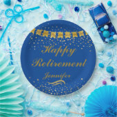 カスタム可愛いブルーと金ゴールドハッピーリタイア ペーパープレート (パーティー)