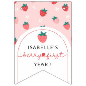 カスタム可愛いベリー最初の誕生日ピンク12写真 バンティングフラッグ (第1の旗)