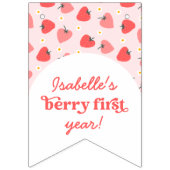 カスタム可愛いベリー最初の誕生日ピンク12写真 バンティングフラッグ (第1の旗)