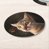 カスタム可愛いペット猫ねこ犬写真テンプレート ラウンドペーパーコースター (アングル)