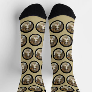 カスタム可愛いペット顔フォトサンドベージュ色カスタマイズ ソックス