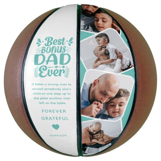 カスタム可愛いボーナスパパ4写真&引用文父ギフト バスケットボール (縦)