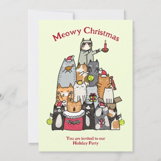 カスタム可愛いメオイのクリスマス漫画の猫フラット 招待状 (正面)