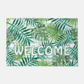 カスタム可愛いレトロパーム葉ツリー水色アート ドアマット (正面)