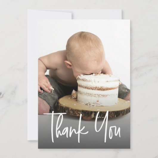 カスタム可愛い写真手書第一誕生日 サンキューカード (正面)