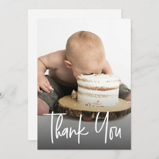 カスタム可愛い写真手書第一誕生日 サンキューカード (正面/裏面)