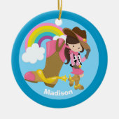 カスタム可愛い女性のカーボーイ セラミックオーナメント (正面)