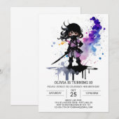 カスタム可愛い忍者ガール誕生日 招待状 (正面/裏面)