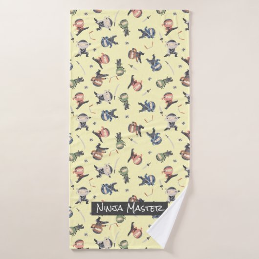 カスタム可愛い忍者パターングリーンブルーオレンジイエロー バスタオルセット (バスタオル)