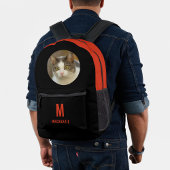 カスタム可愛い猫フォトオレンジモノグラムパーソナライズされた プリントバックパック