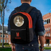 カスタム可愛い猫フォトオレンジモノグラムパーソナライズされた プリントバックパック