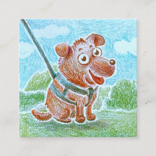 カスタム可愛い笑顔の犬歩く座りサービス スクエア名刺 (正面)