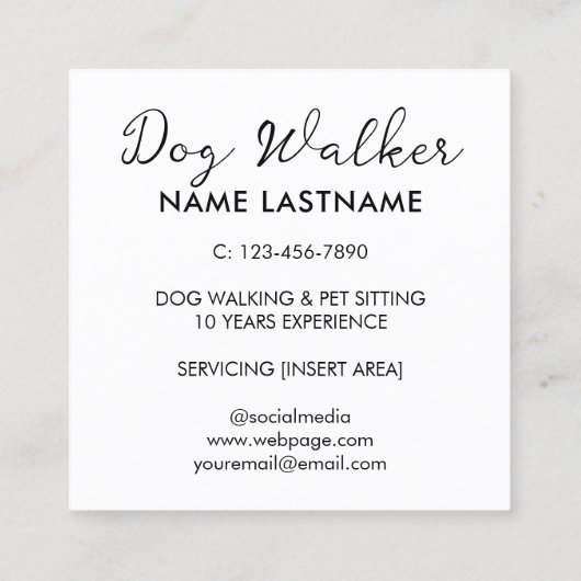 カスタム可愛い笑顔の犬歩く座りサービス スクエア名刺 (裏面)
