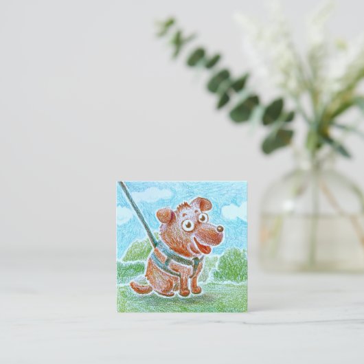 カスタム可愛い笑顔の犬歩く座りサービス スクエア名刺 (スタンド正面)