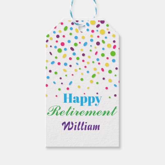 カスタム可愛い紙吹雪カラフルハッピーリタイア ギフトタグ (正面)