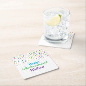 カスタム可愛い紙吹雪カラフルハッピーリタイア スクエアペーパーコースター (インサイチュ)