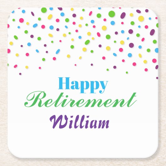 カスタム可愛い紙吹雪カラフルハッピーリタイア スクエアペーパーコースター (正面)