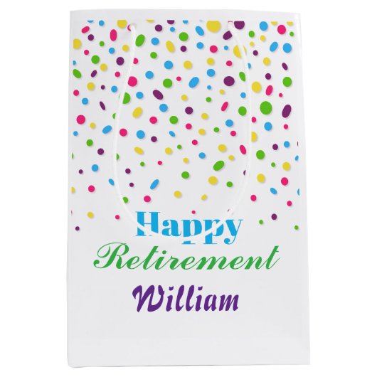 カスタム可愛い紙吹雪カラフルハッピーリタイア ミディアムペーパーバッグ (正面)