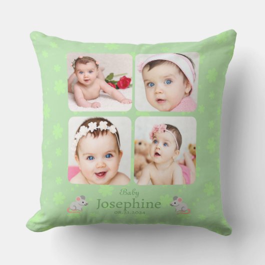 カスタム可愛い緑のベビー名写真 クッション (正面)