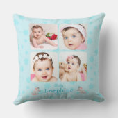 カスタム可愛い青いベビー名写真 クッション (裏面)