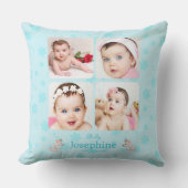 カスタム可愛い青いベビー名写真 クッション (正面)
