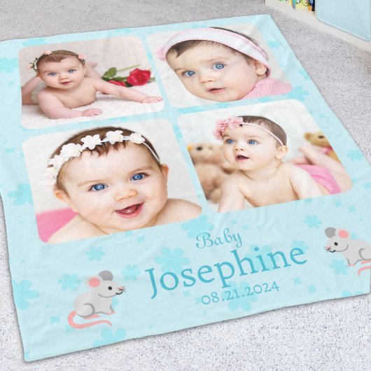 カスタム可愛い青いベビー名写真 フリースブランケット