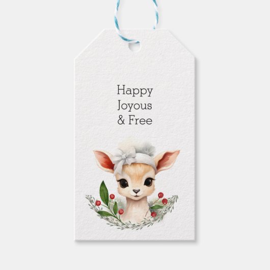 カスタム可愛い鹿ハッピージョイ無料クリスマス ギフトタグ (正面)