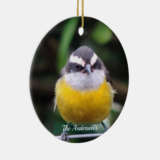 カスタム可愛い黄色の胸鳥の写真パーソナライズされた セラミックオーナメント (右)