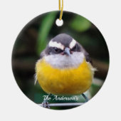 カスタム可愛い黄色の胸鳥の写真パーソナライズされた セラミックオーナメント (正面)