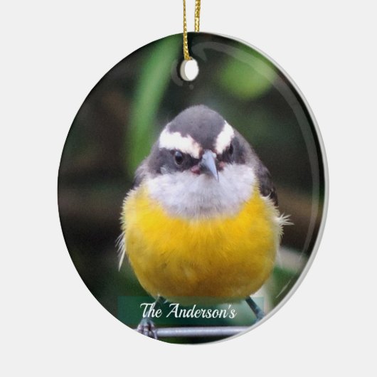 カスタム可愛い黄色の胸鳥の写真パーソナライズされた セラミックオーナメント (左)