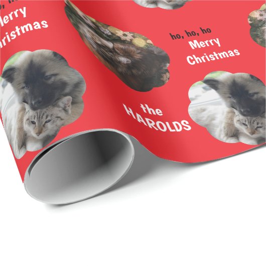 カスタム可愛い2ペットフォトフェスティバルクリスマスレッド ラッピングペーパー (ロールコーナー)