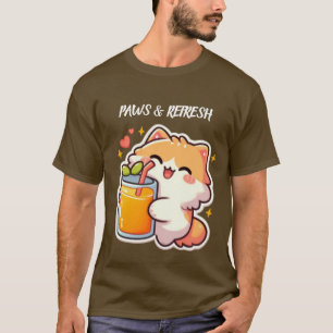 カスタム可能なパウズ アンド リフレッシュ かわいい猫デザイン Tシャツ
