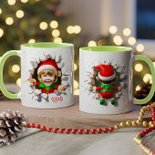 カスタム可能な子供の顔の写真入りクリスマスエルフの名前 マグカップ