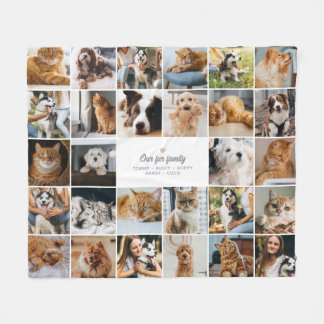 カスタム可能な愛犬・愛猫28枚フォトコラージュ フリースブランケット