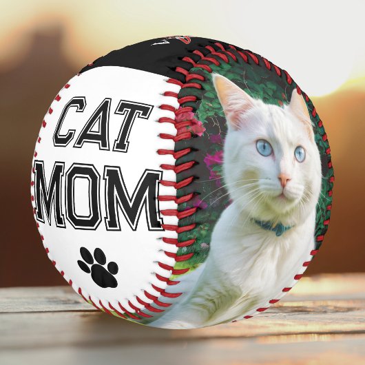 カスタム可能な猫ママのモノグラムフォト2枚 母の日ギフト 野球ボール
