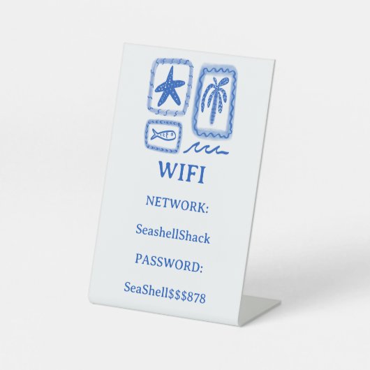 カスタム可能 WIFIログイン 海辺のバケーション・レンタル 台座サイン (正面)
